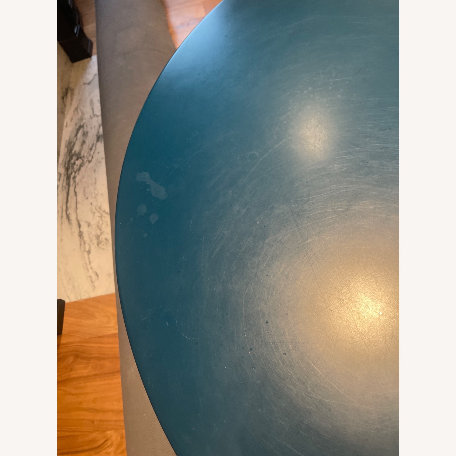 Crate& Barrel Blue Lacquer Table with Brass Base - image-4