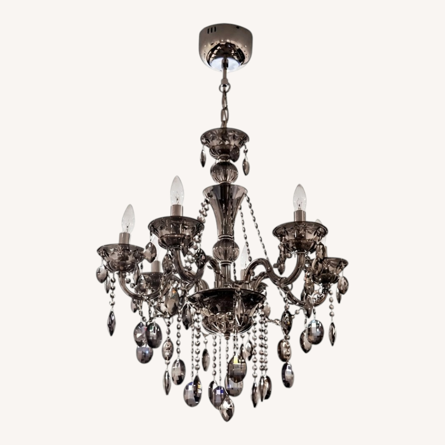 Crystal 6-Light Chandelier Smoked Gray - image-0