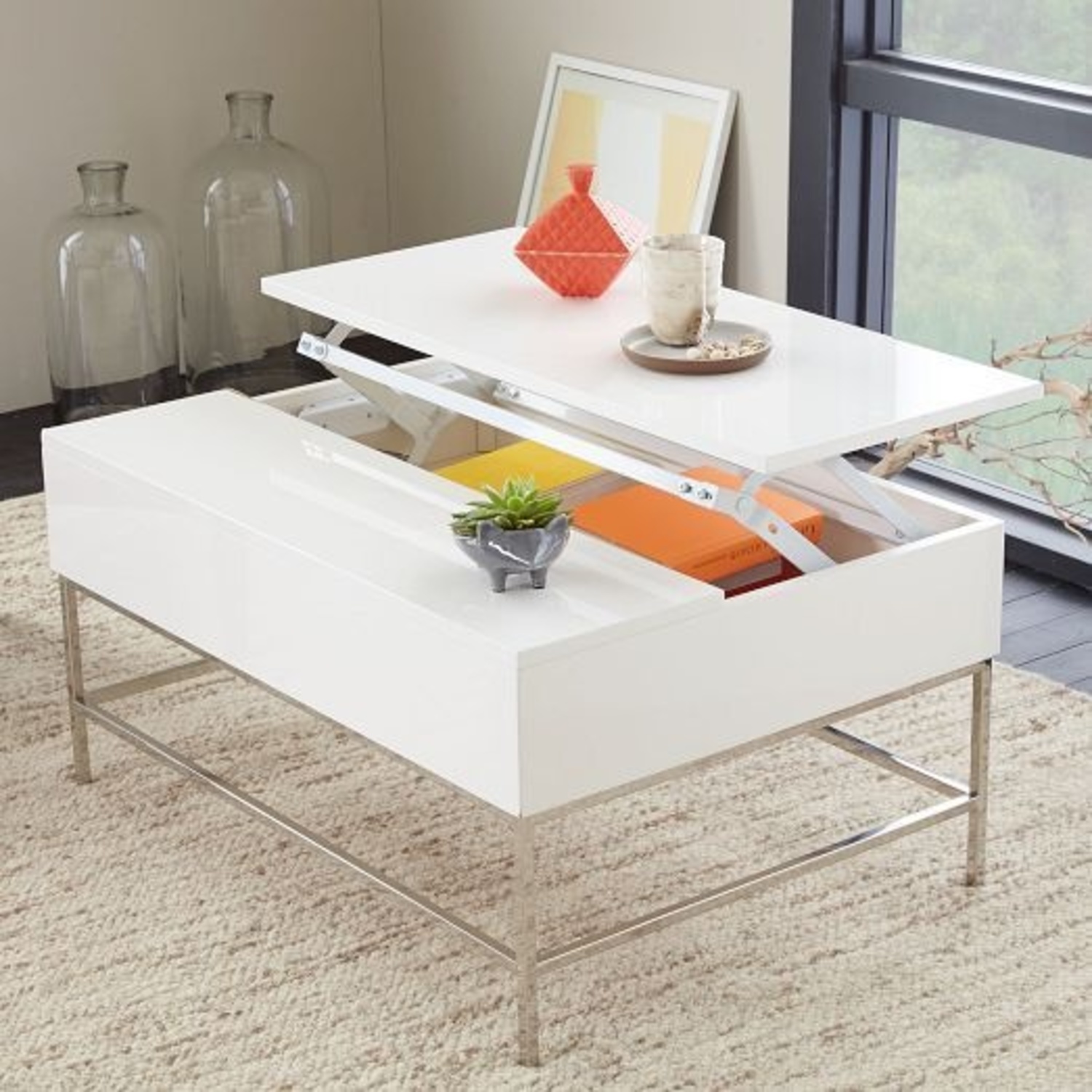 West Elm White Pop Up Coffee Table - image-9