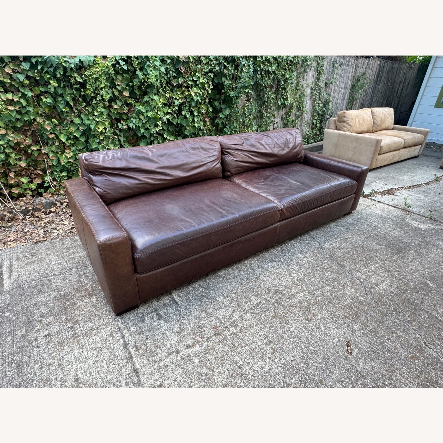 Restoration Hardware Maxwell Dark Brown Leather 9 Foot Sofa - image-2