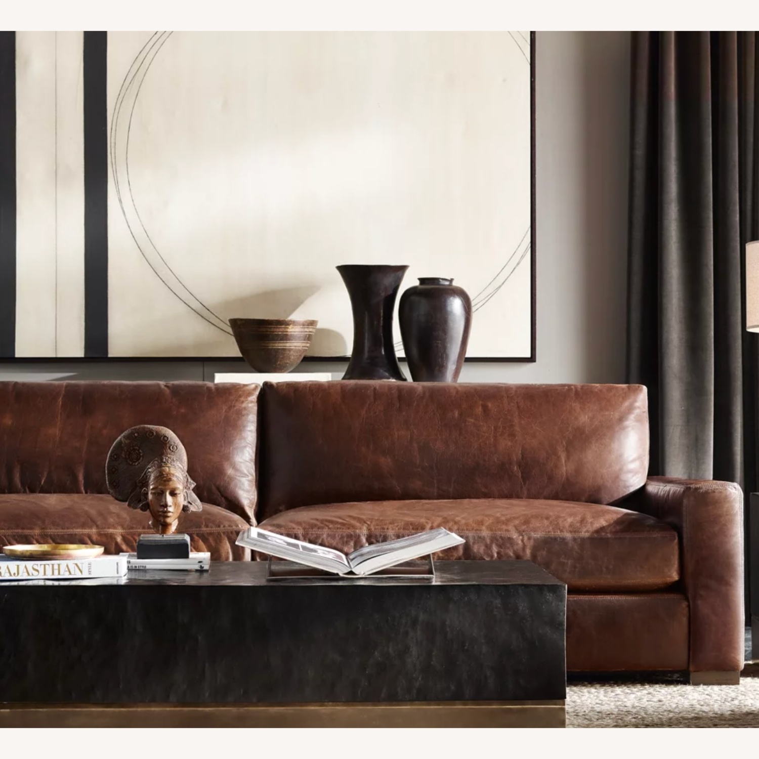 Restoration Hardware Maxwell Dark Brown Leather 9 Foot Sofa - image-11