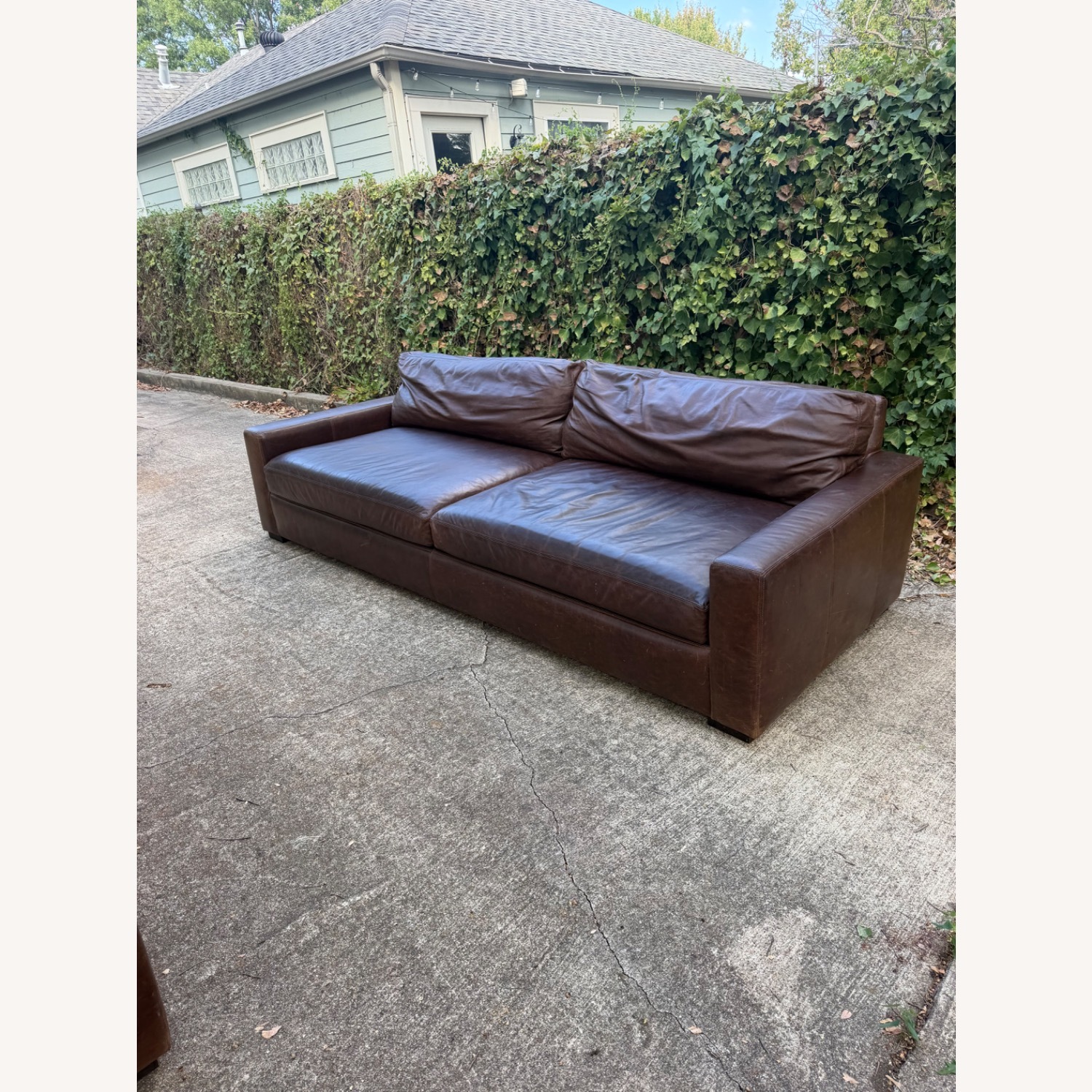 Restoration Hardware Maxwell Dark Brown Leather 9 Foot Sofa - image-1