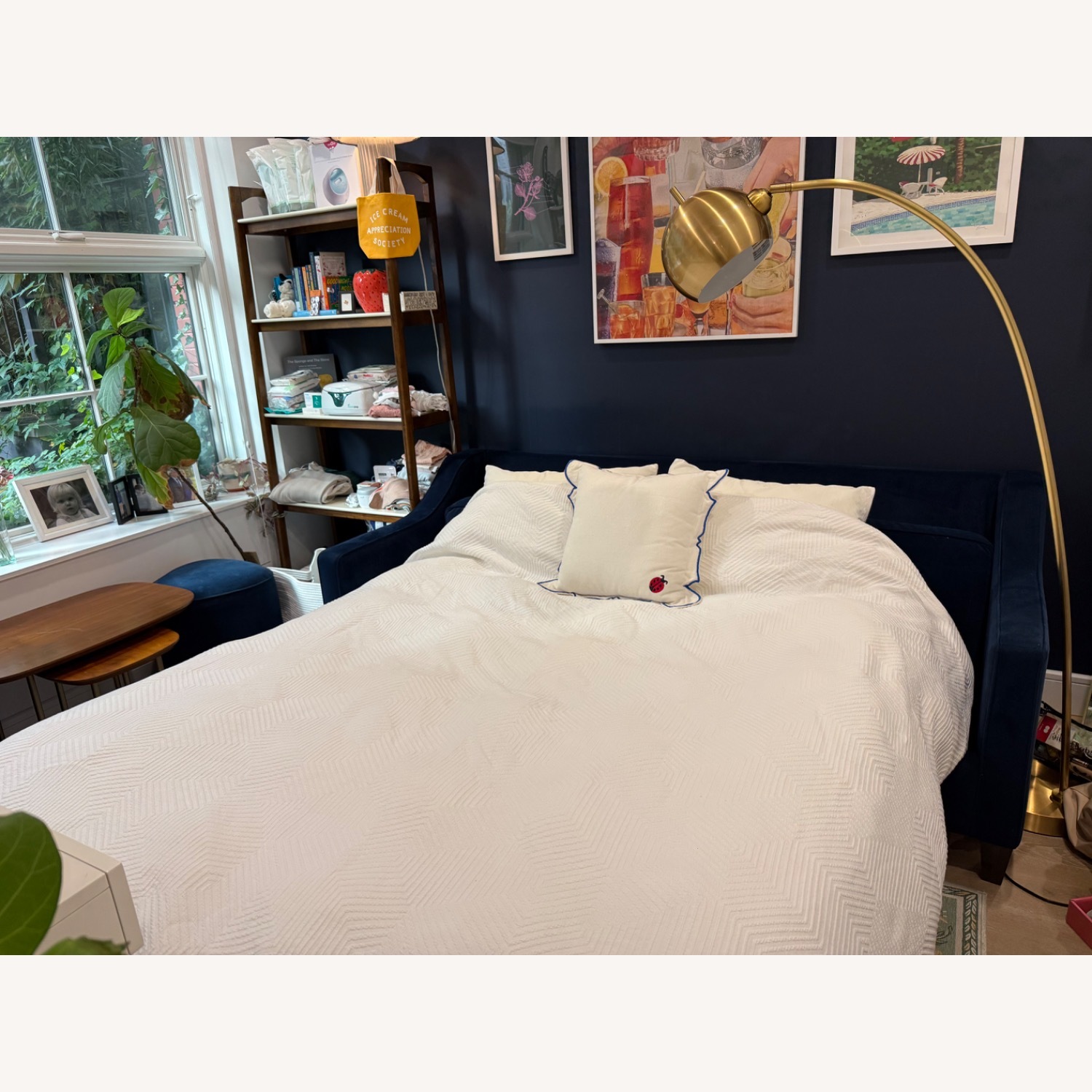 West Elm Ink Blue Velvet Sleeper Sofa - image-4