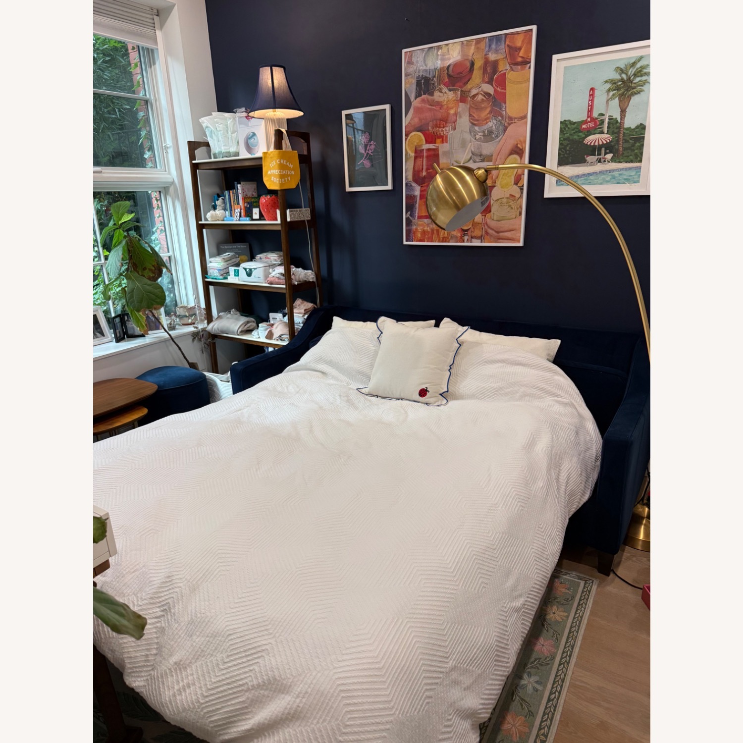 West Elm Ink Blue Velvet Sleeper Sofa - image-5