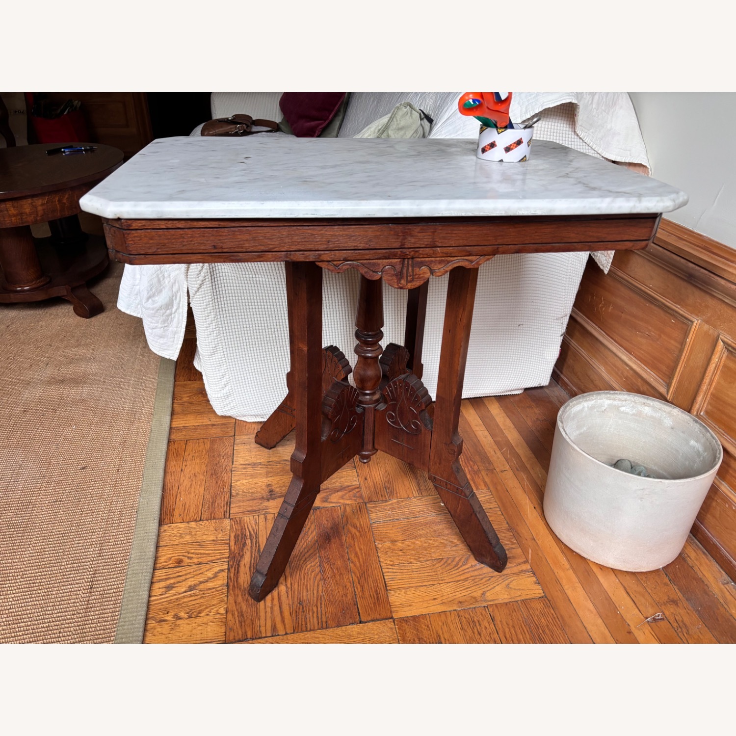 Vintage/Antique Dark Brown Wood Side Table - image-3