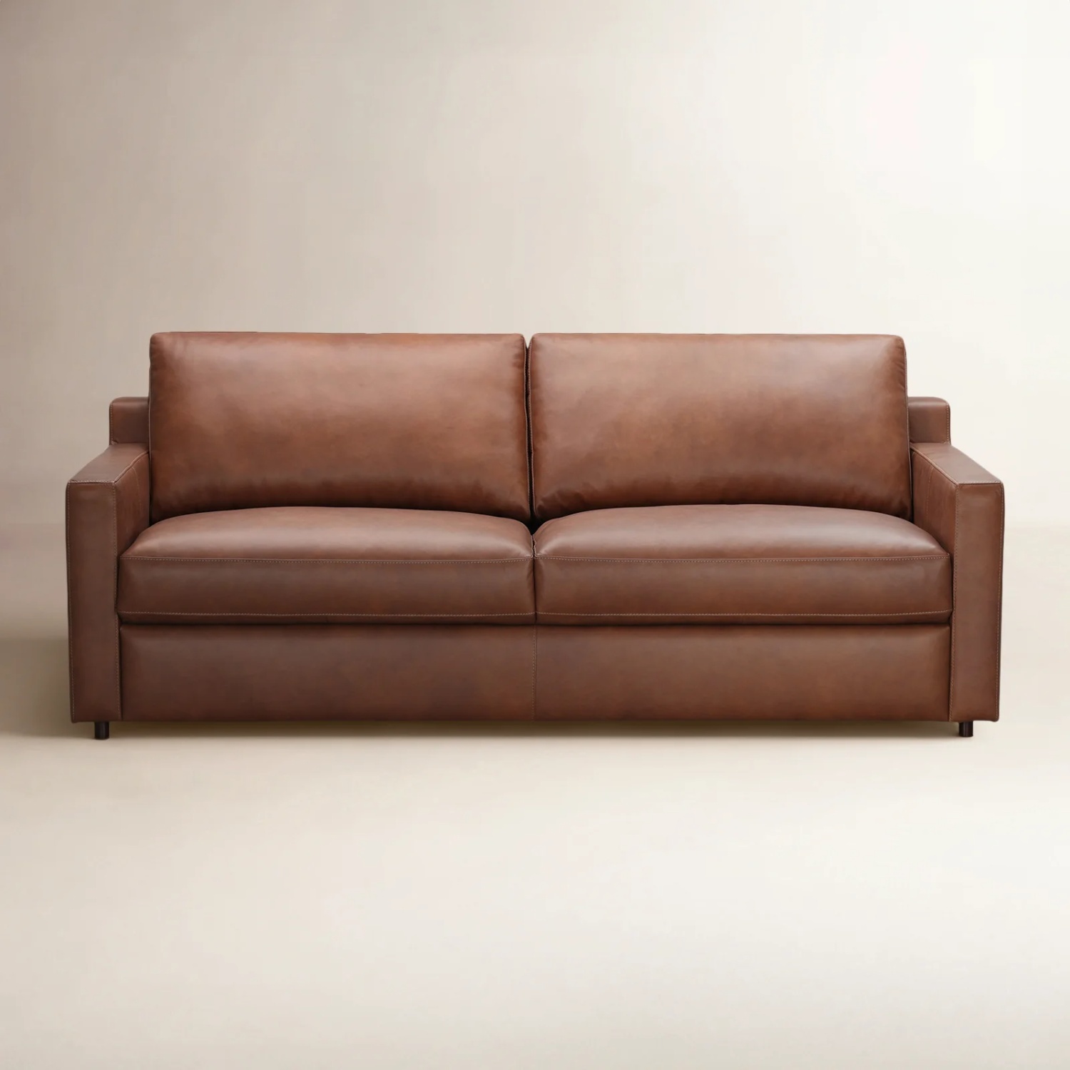 AllModern Light Brown Leather 2 Seater Sofa - image-6
