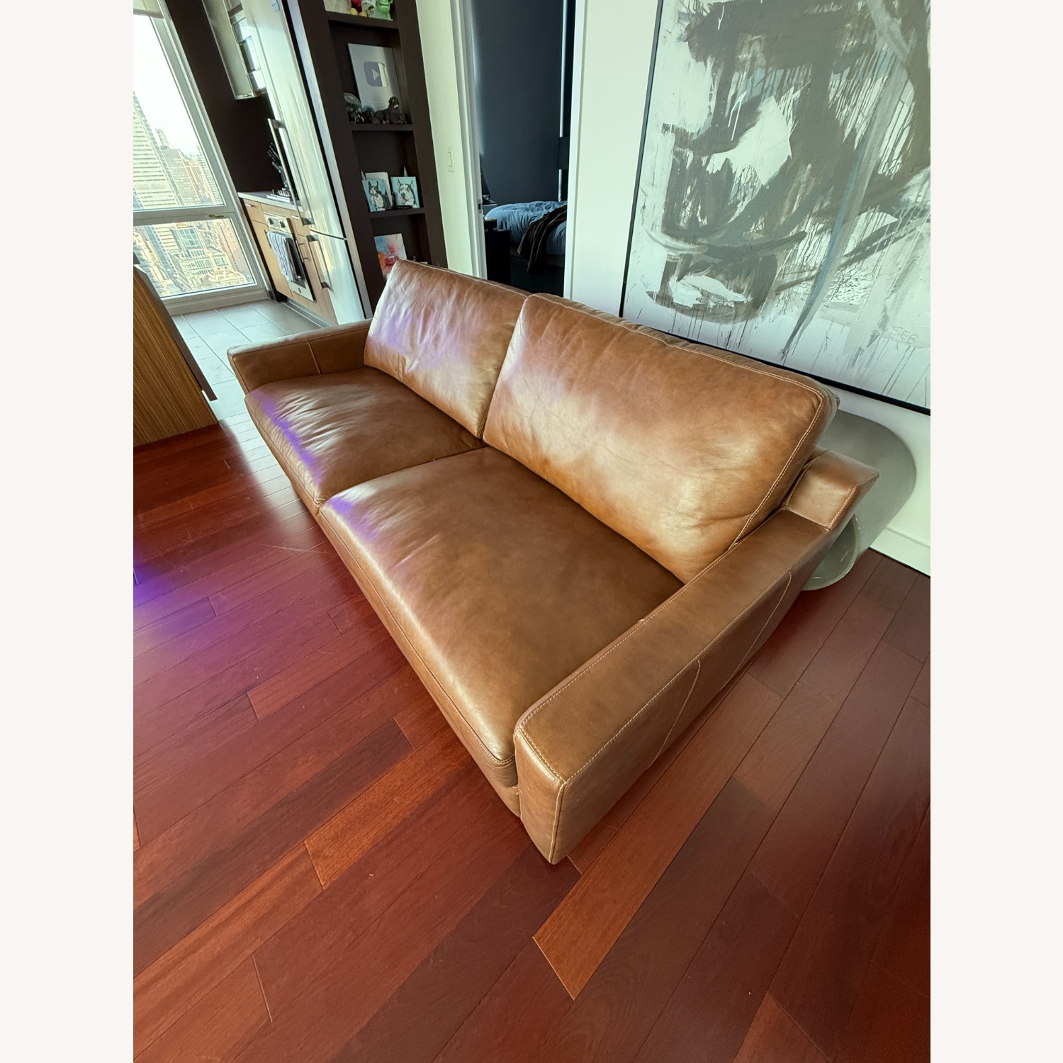 AllModern Light Brown Leather 2 Seater Sofa - image-4