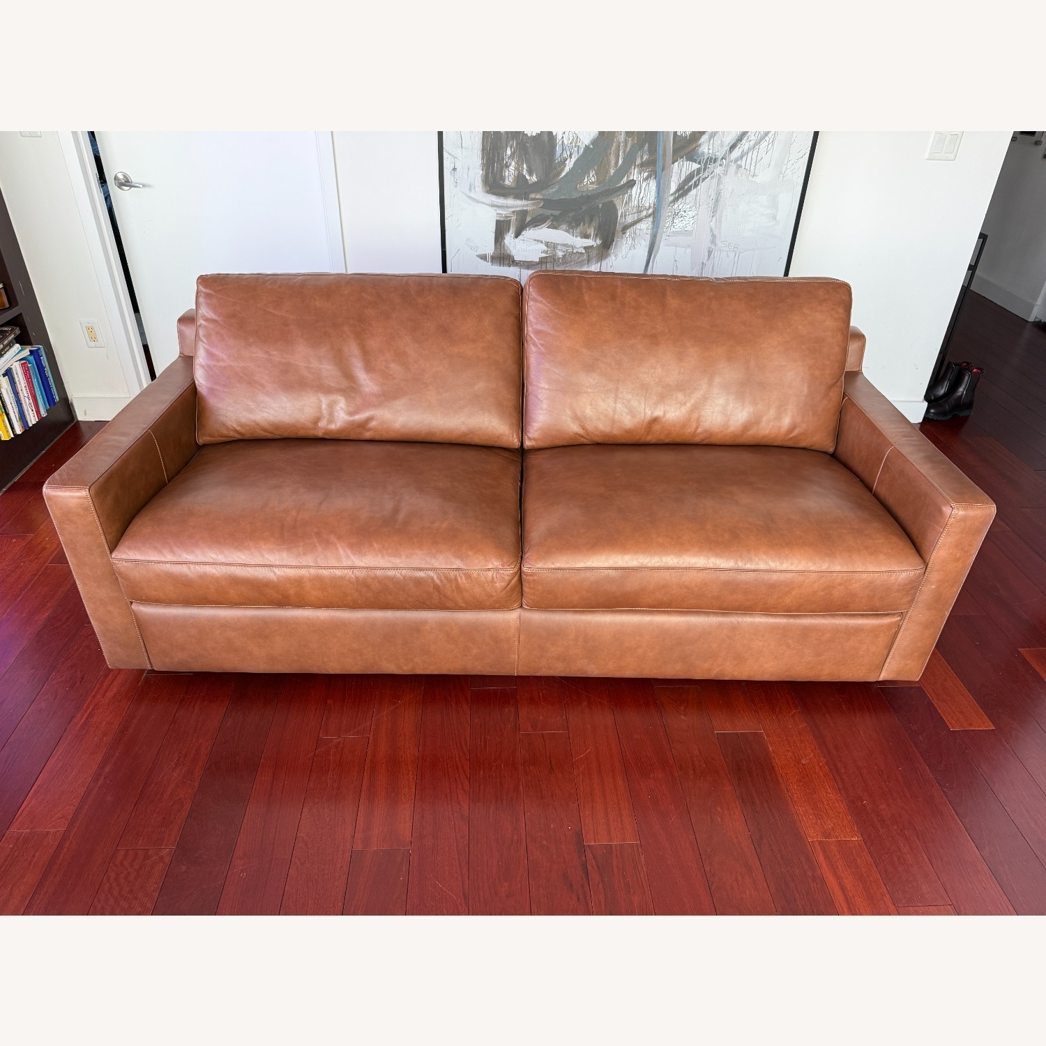 AllModern Light Brown Leather 2 Seater Sofa - image-1