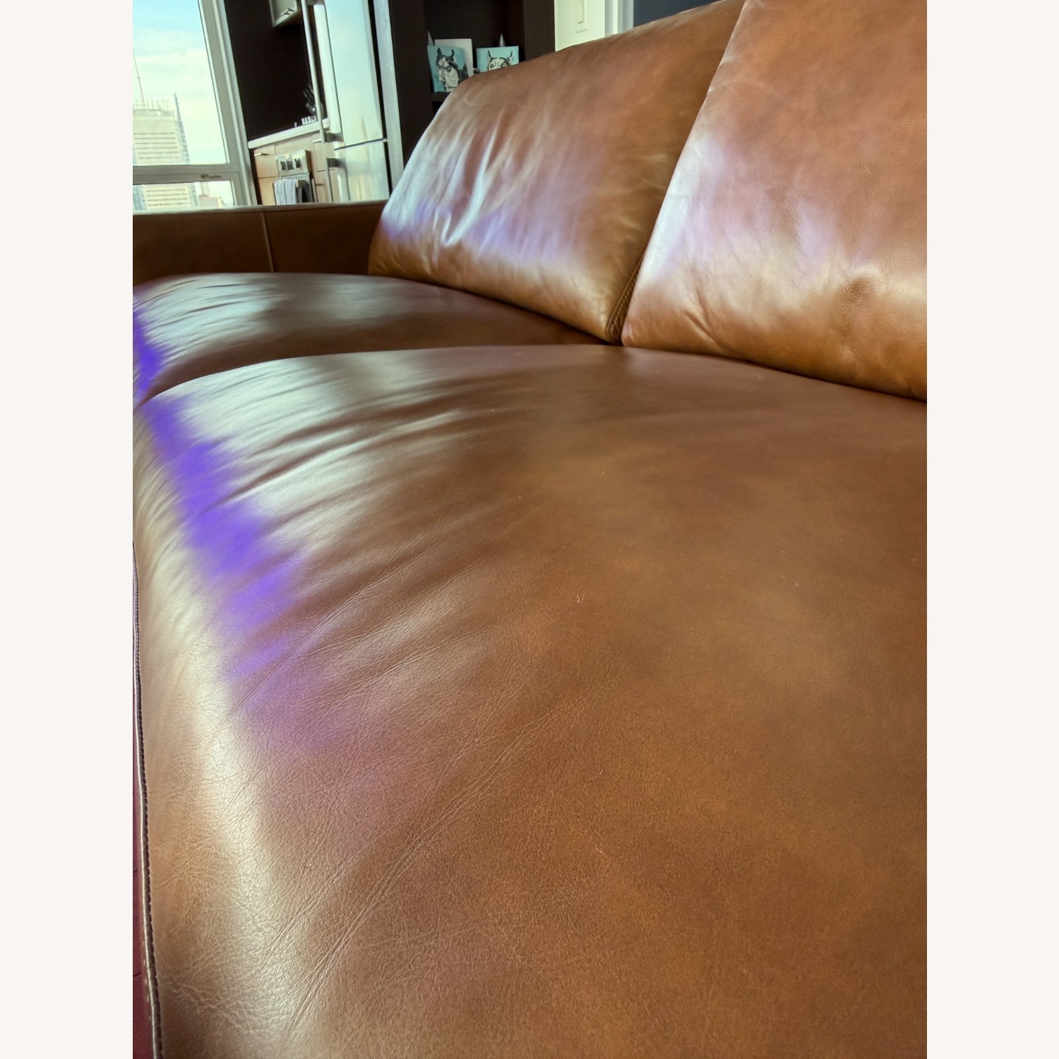 AllModern Light Brown Leather 2 Seater Sofa - image-3