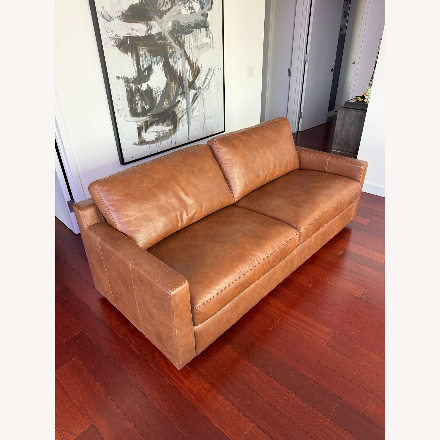 AllModern Light Brown Leather 2 Seater Sofa - image-5