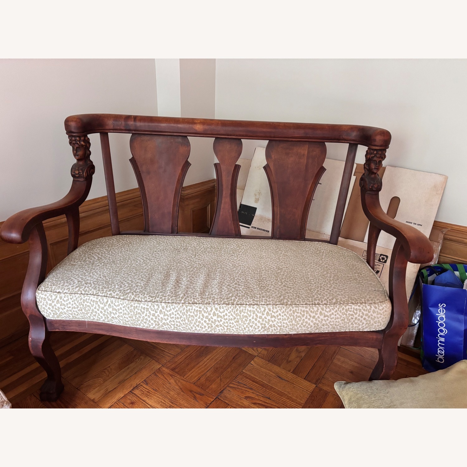Vintage/Antique Dark Brown Wood Bench - image-1