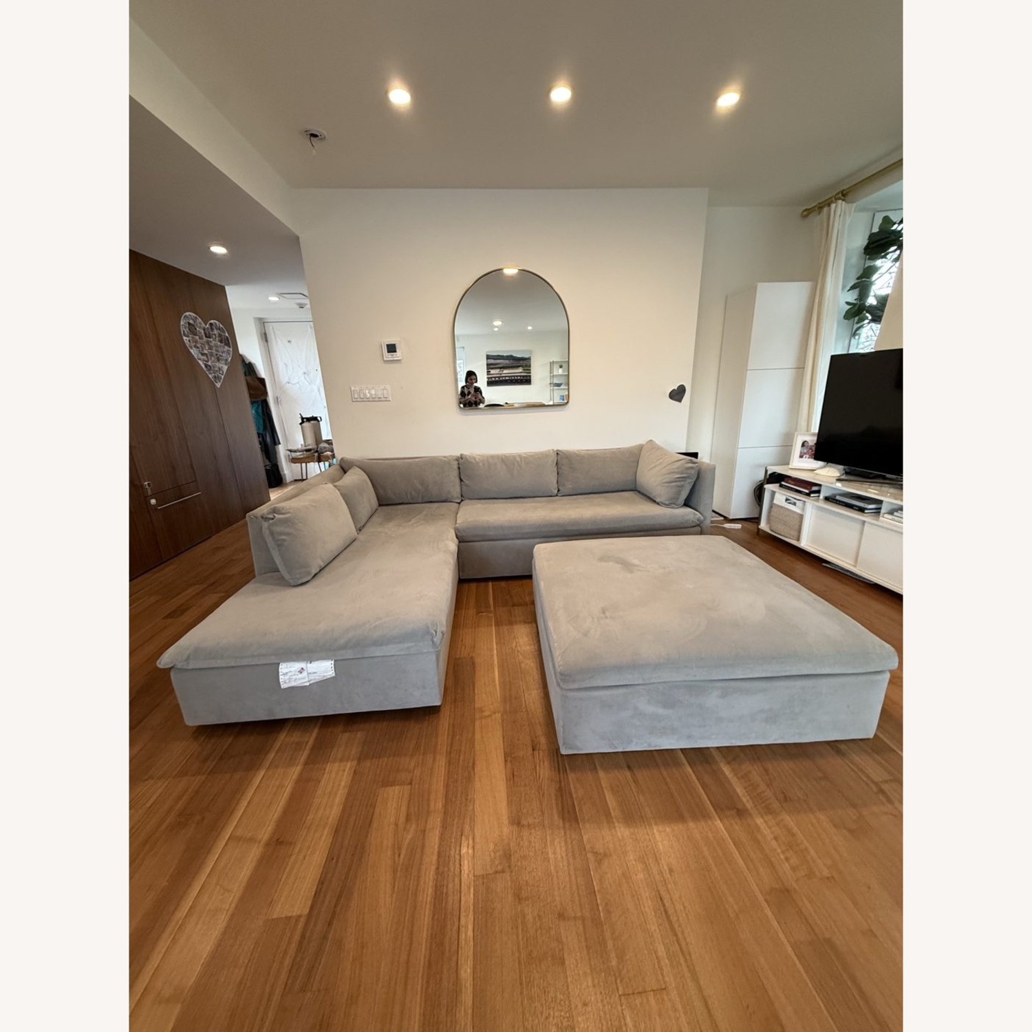 West Elm Shelter Sectional + Ottoman, Gray Velvet - image-1