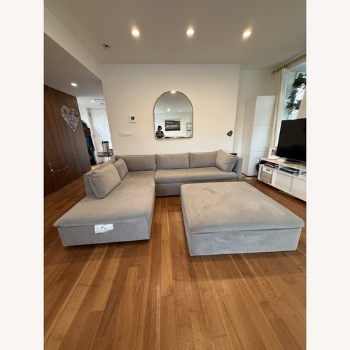 Used West Elm Shelter Sectional + Ottoman, Gray Velvet for sale on AptDeco