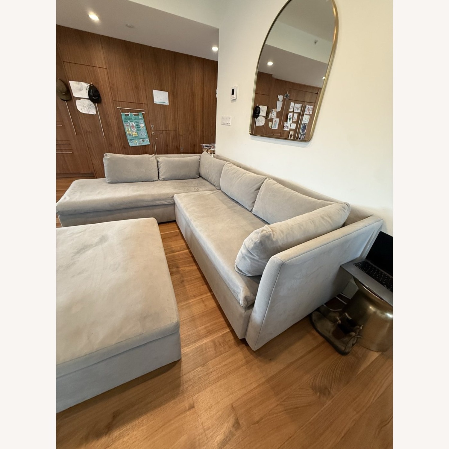 West Elm Shelter Sectional + Ottoman, Gray Velvet - image-2