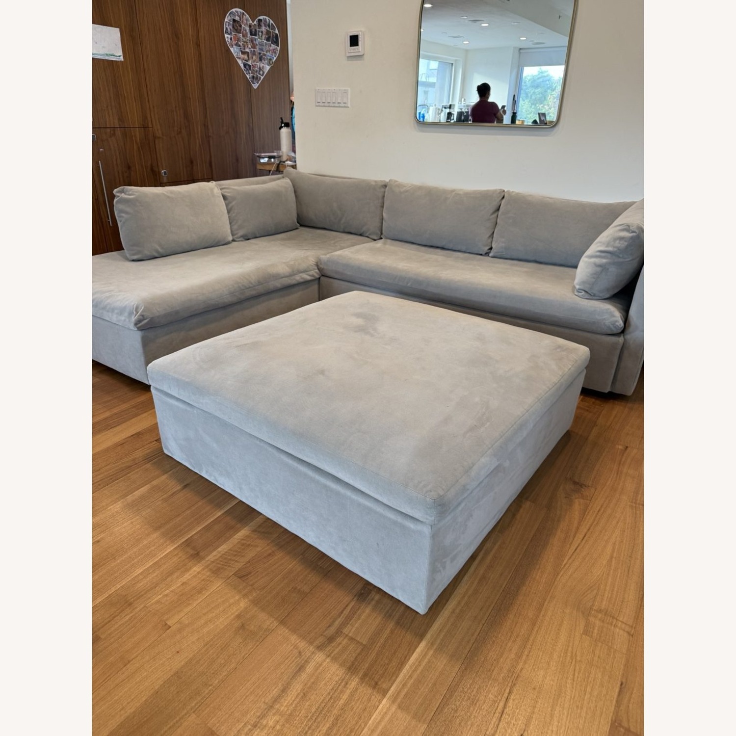 West Elm Shelter Sectional + Ottoman, Gray Velvet - image-5