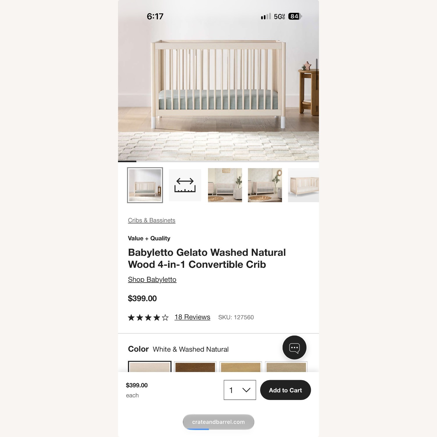 Crate & Barrel Babyletto 4-in-1 Crib - image-1