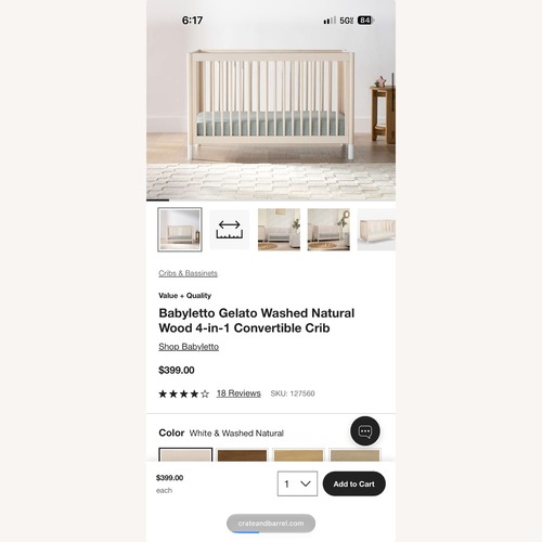 Used Crate & Barrel Babyletto 4-in-1 Crib for sale on AptDeco