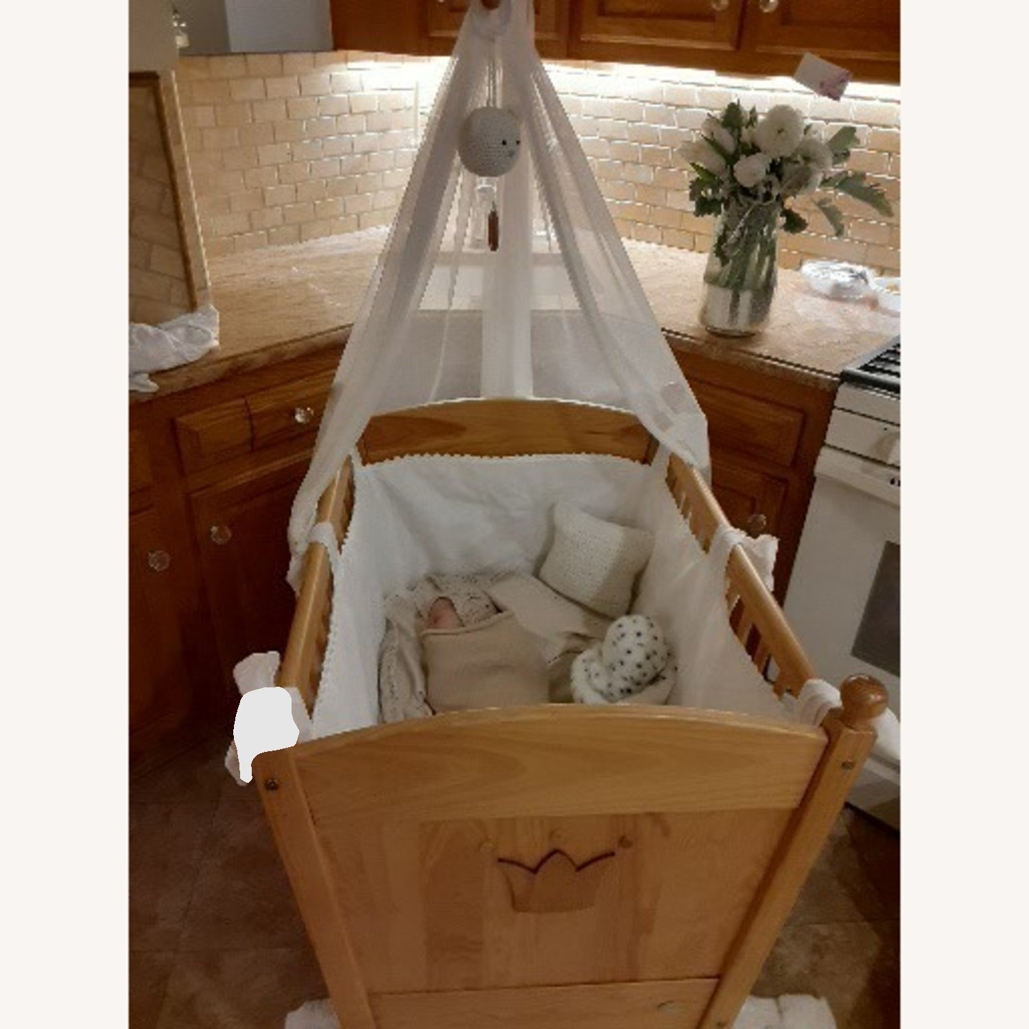Jacadi Natural Wood Cradle with Canopy  - image-2