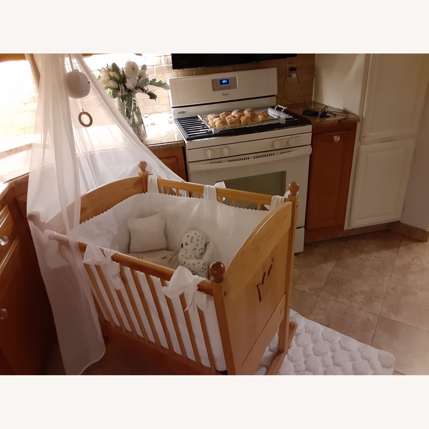 Jacadi Natural Wood Cradle with Canopy  - image-1