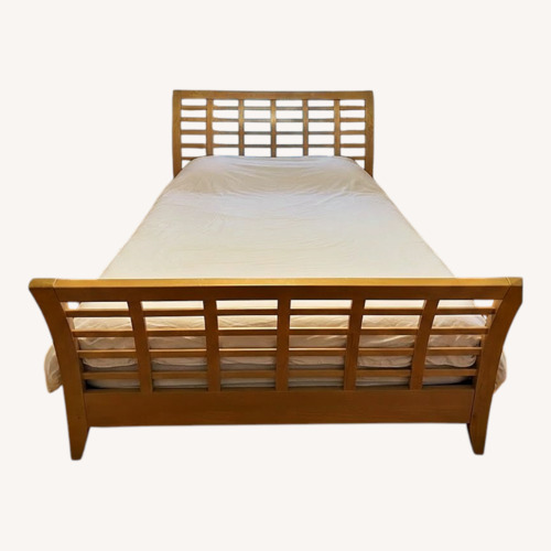 Used Levitz Wood Queen Bed Frame Headboard Footboard for sale on AptDeco
