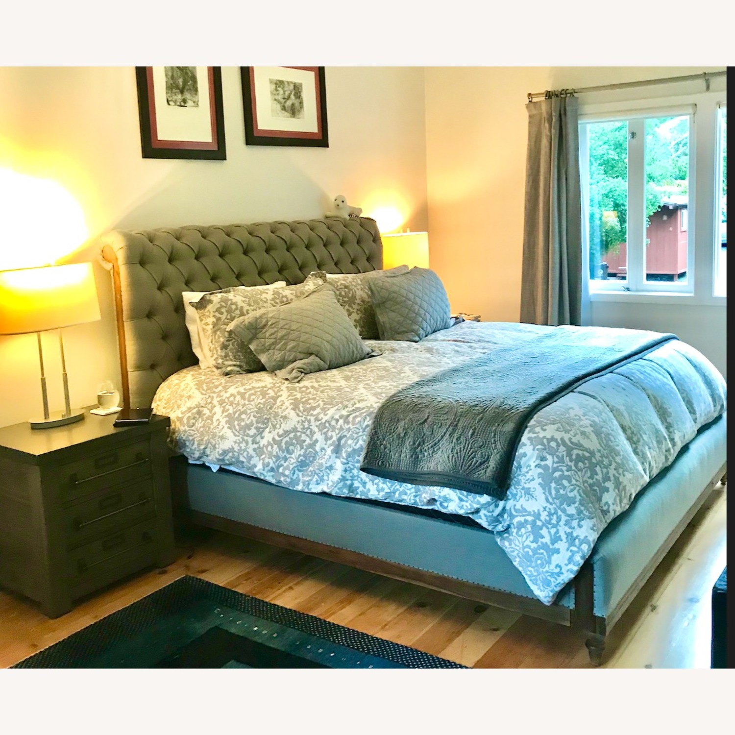Restoration Hardware Chesterfield Light Gray Fabric King Bed - image-4