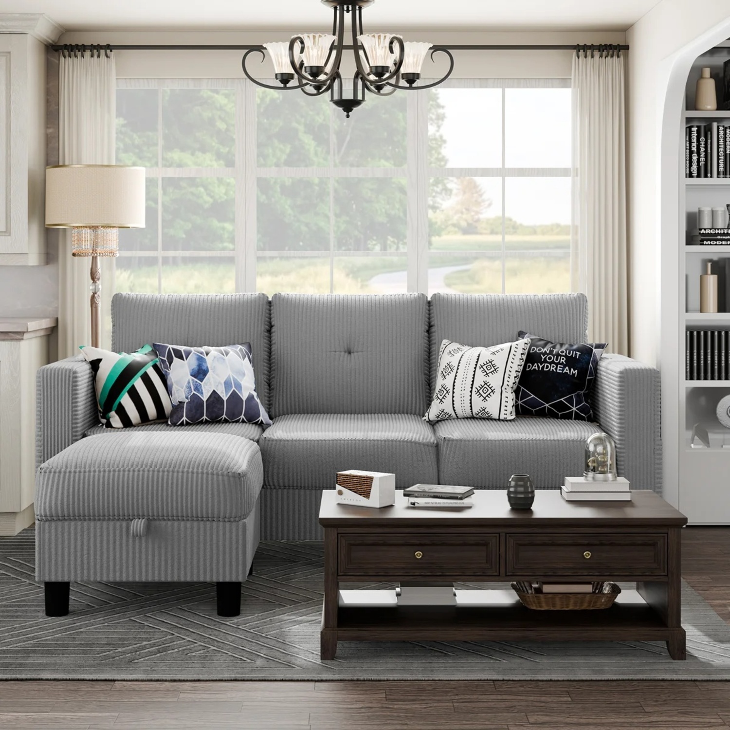 Wayfair Light Gray Fabric 2 Piece Sectional - image-5