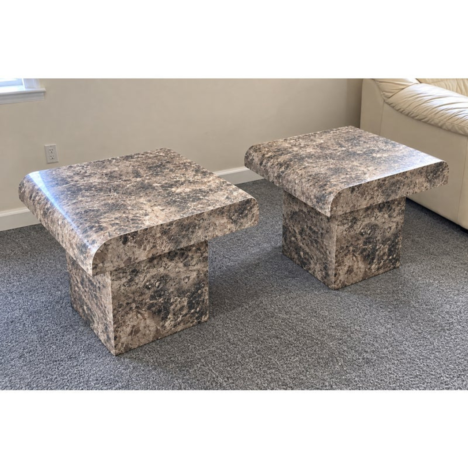 Set of 2 Marble Effect End Tables - image-1