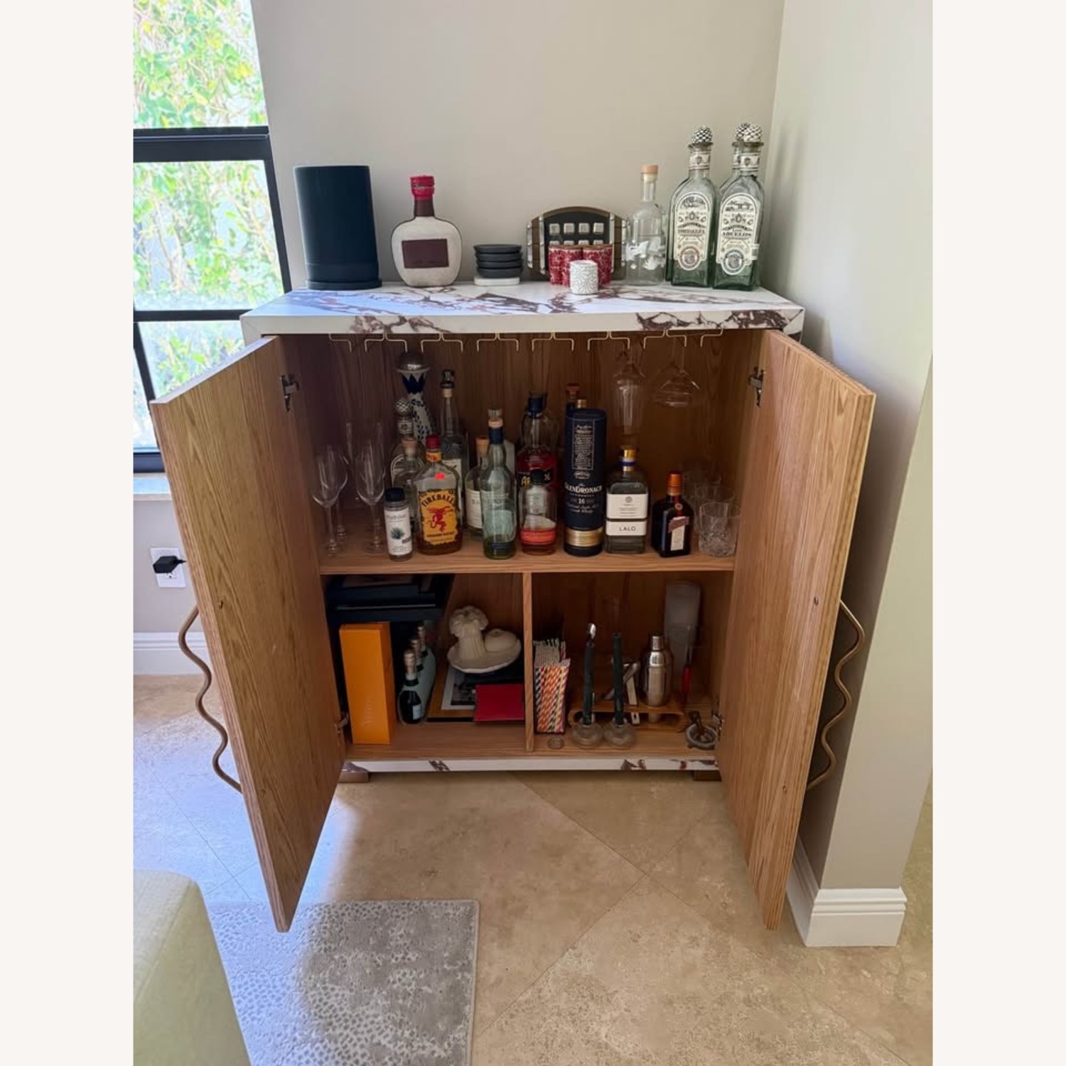 Wood and Marble Style Finish Bar Cart - image-2