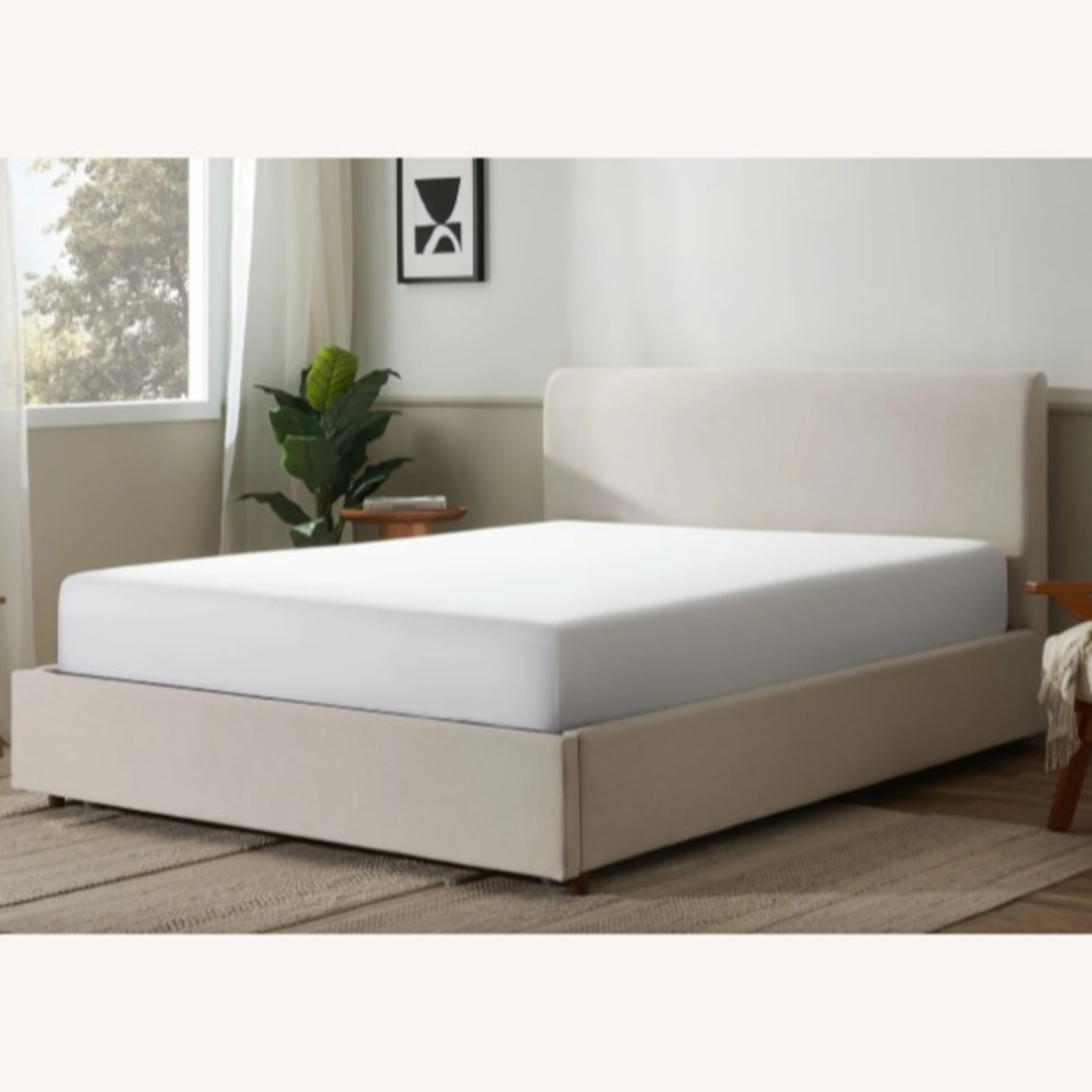 Natural Linen Full Sized Bed Frame with Storage - image-3