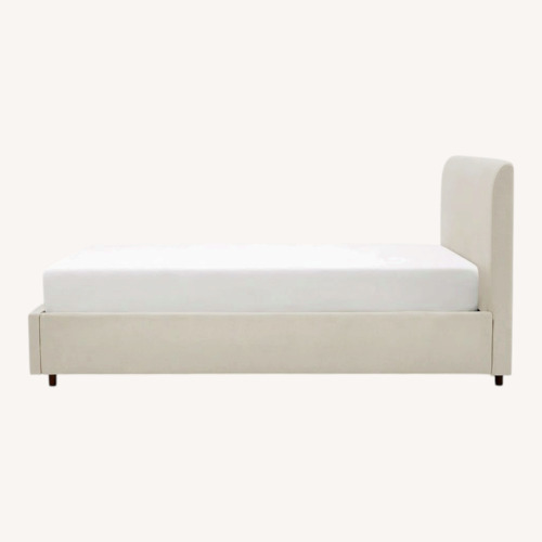 Used Natural Linen Full Sized Bed Frame with Storage for sale on AptDeco