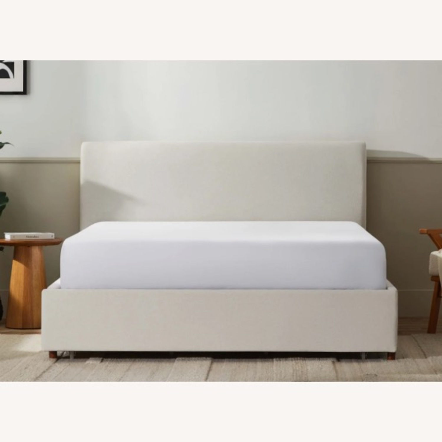 Natural Linen Full Sized Bed Frame with Storage - image-6
