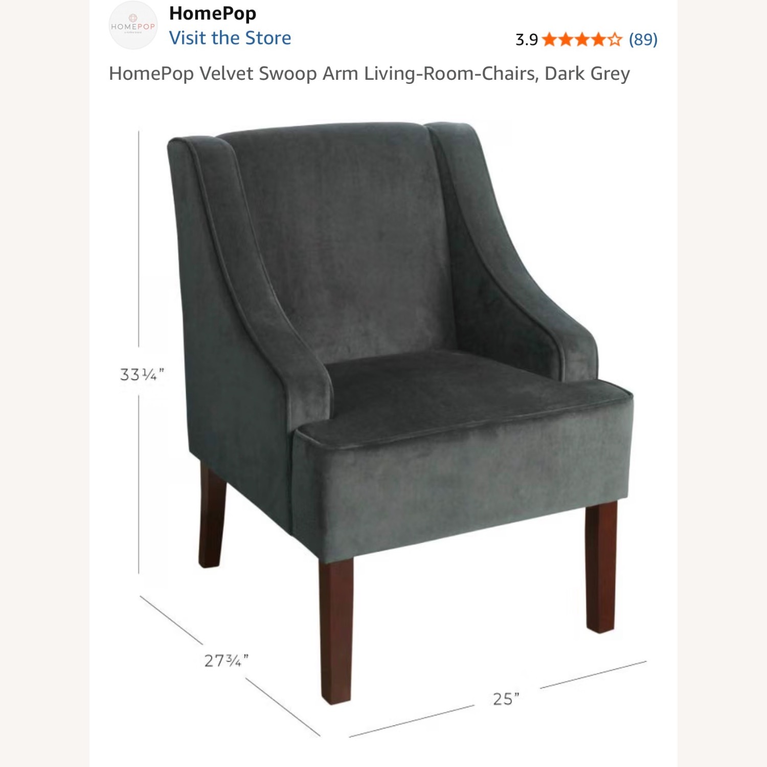 Dark Gray Velvet Accent Chair - image-5