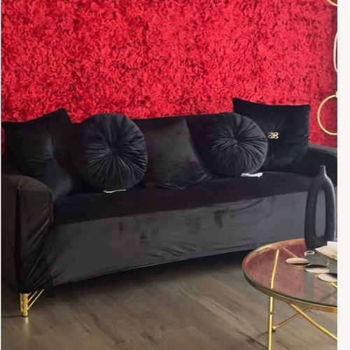 Used Grey Suede Sofa with Black Cover and Pillows  for sale on AptDeco