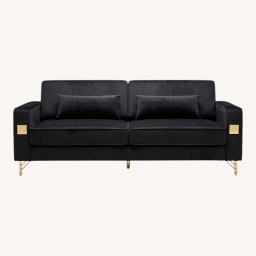 Used Grey Suede Sofa with Black Cover and Pillows  for sale on AptDeco