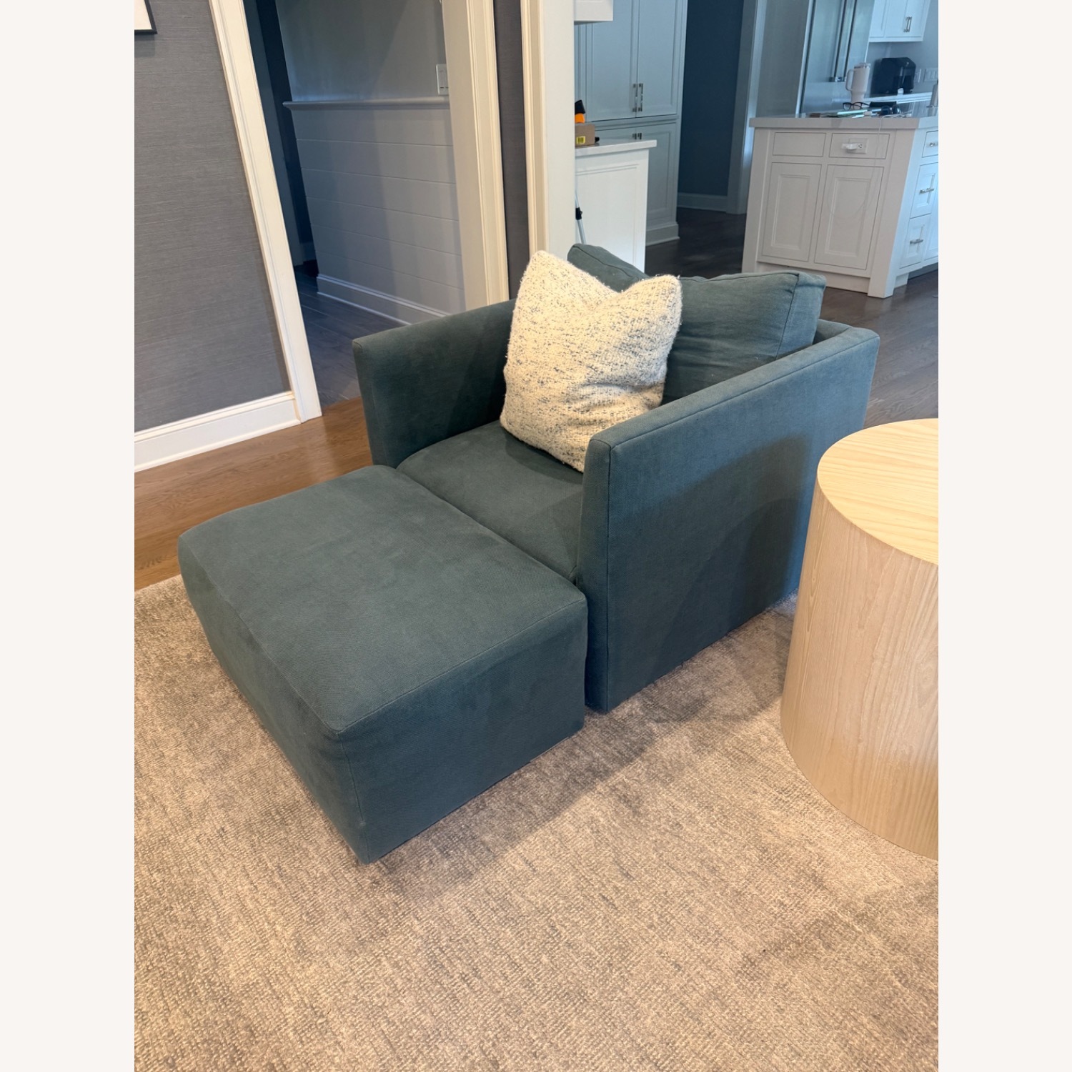 Blue Linen Chairs + Ottomans - image-1