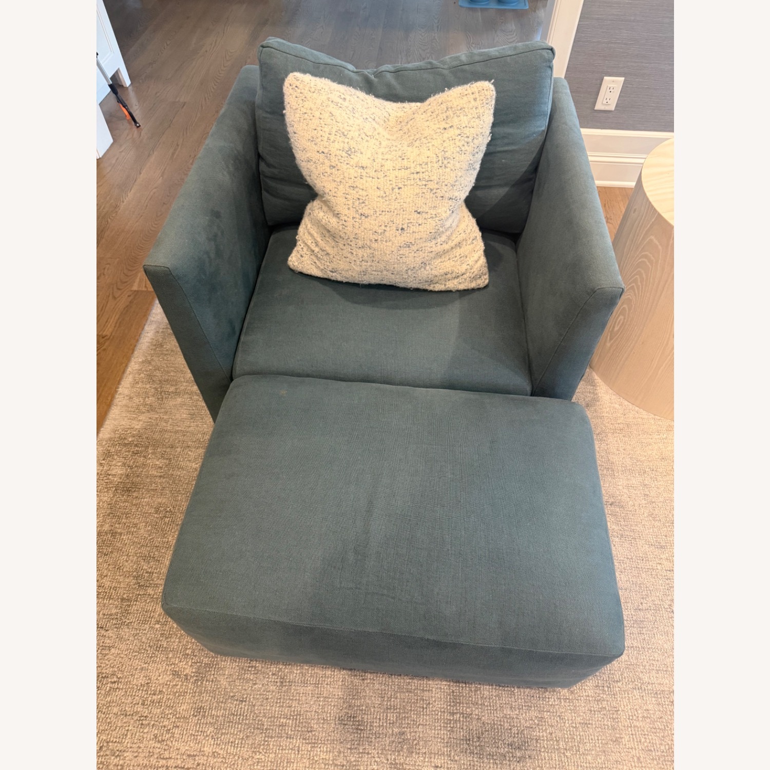 Blue Linen Chairs + Ottomans - image-3