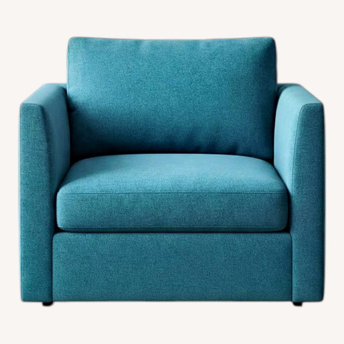 Used Blue Linen Chairs + Ottomans for sale on AptDeco