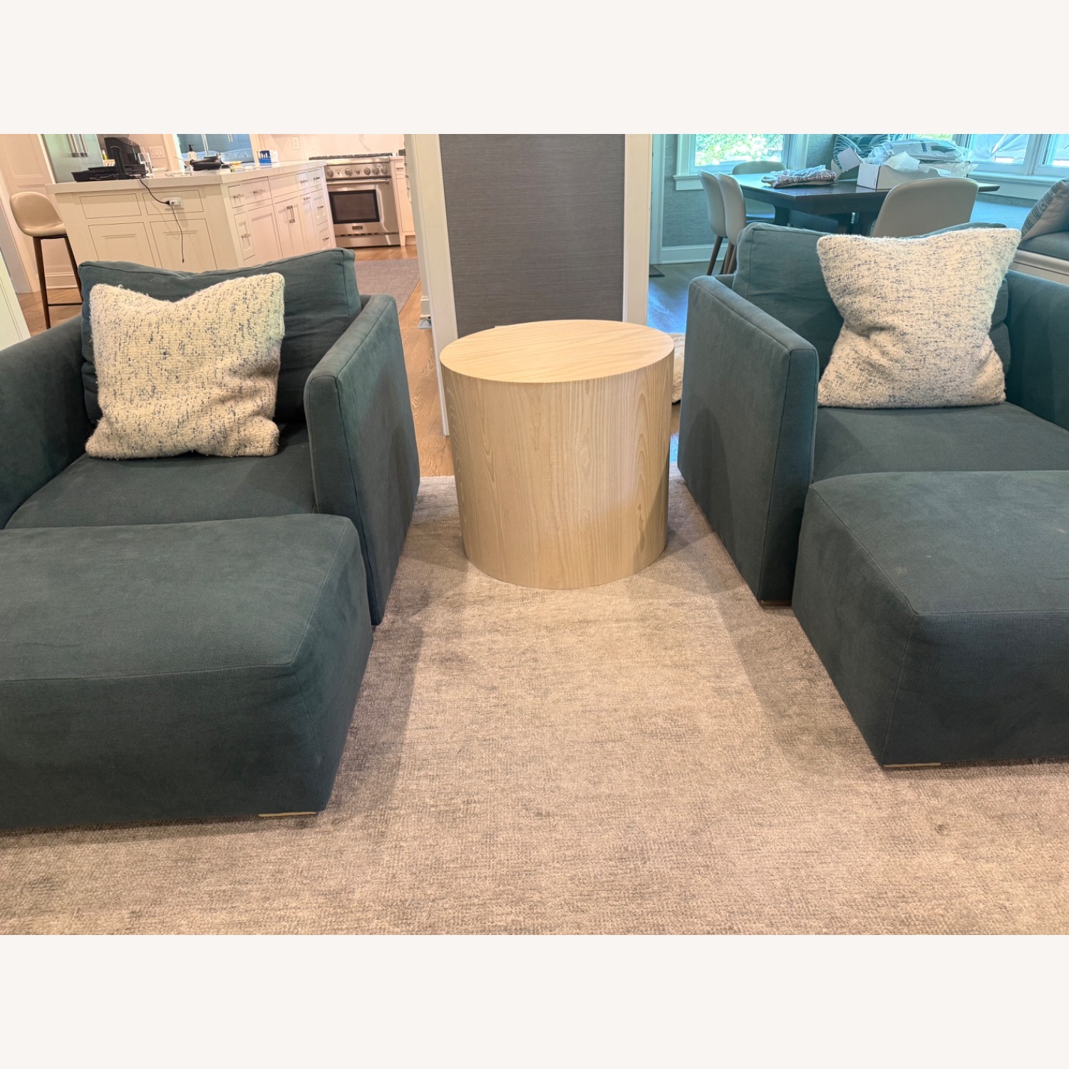 Blue Linen Chairs + Ottomans - image-2