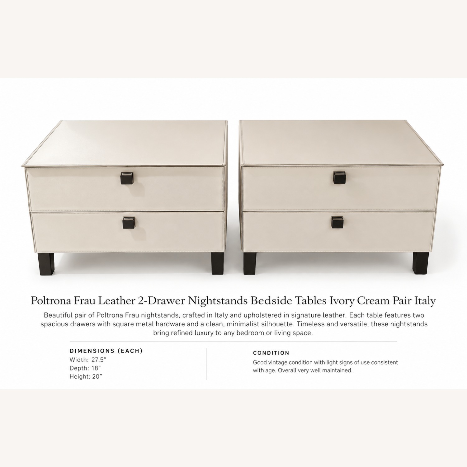 Poltrona Frau Ivory Leather 2-Drawer Nightstands - image-2