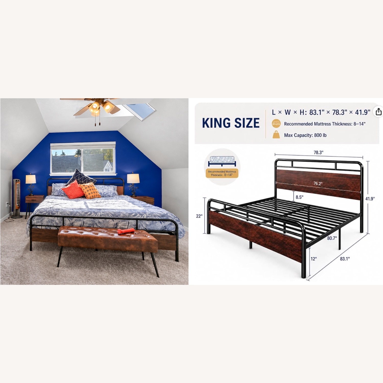 Allewie King Size Industrial Bed Frame - image-2