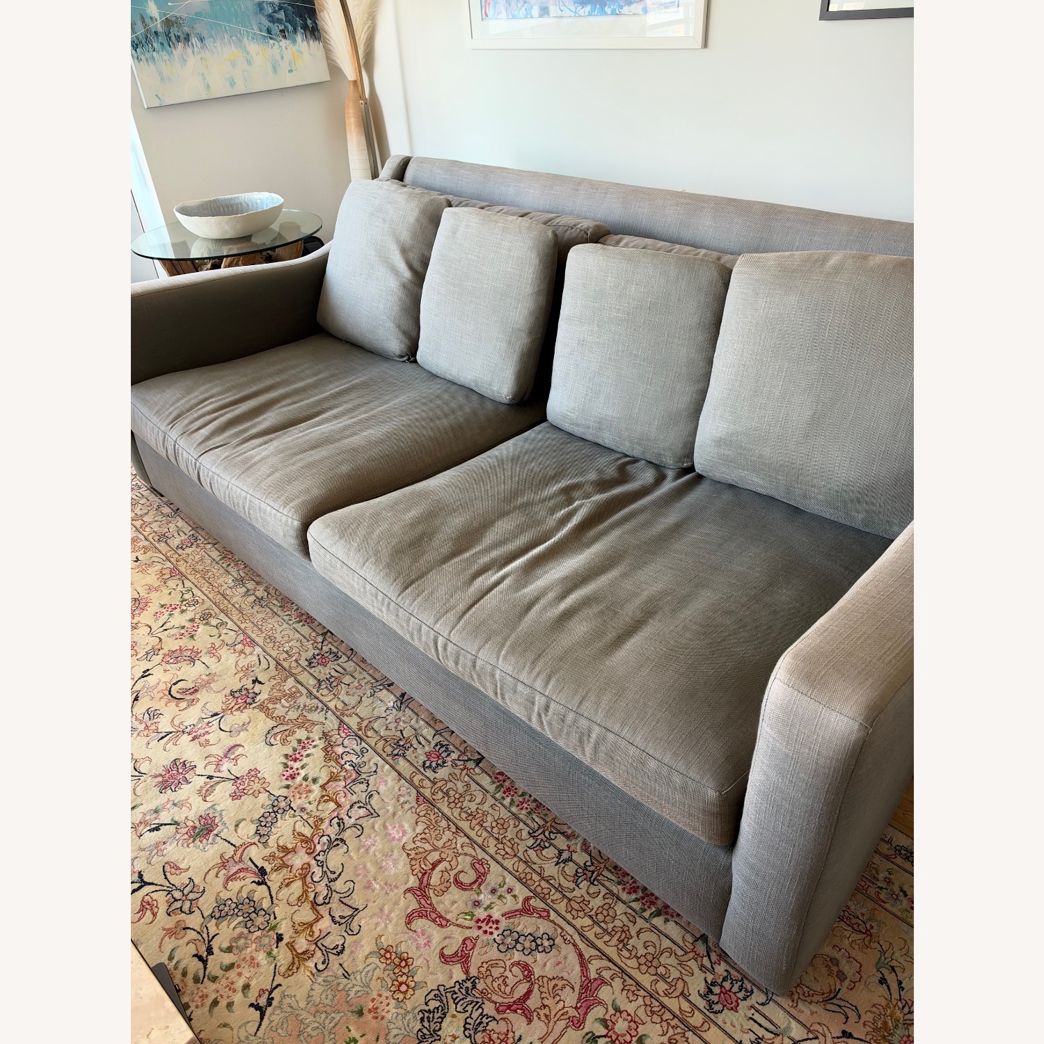 Crate & Barrel Gray Linen Fabric 3+ Seater Sofa - image-3