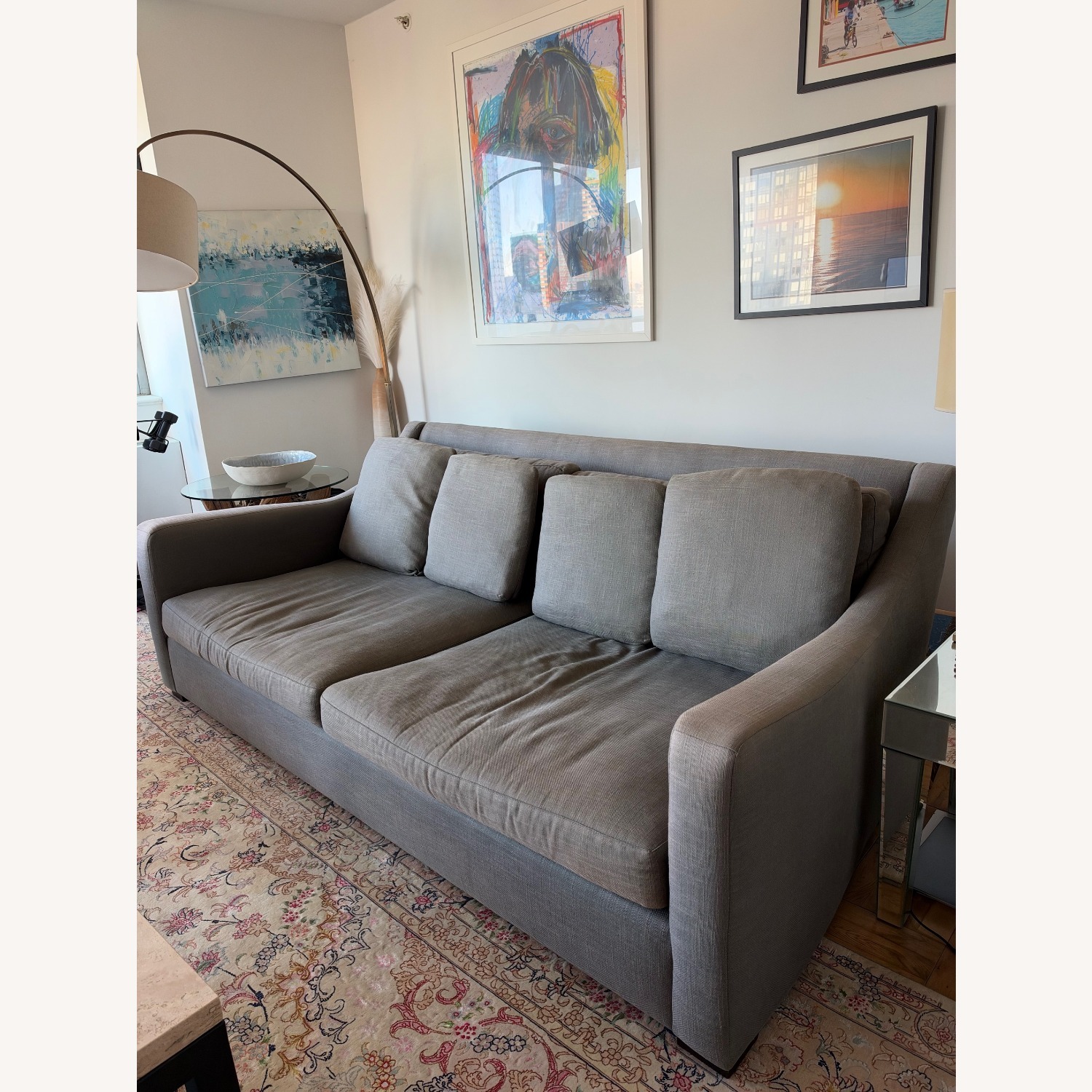 Crate & Barrel Gray Linen Fabric 3+ Seater Sofa - image-2