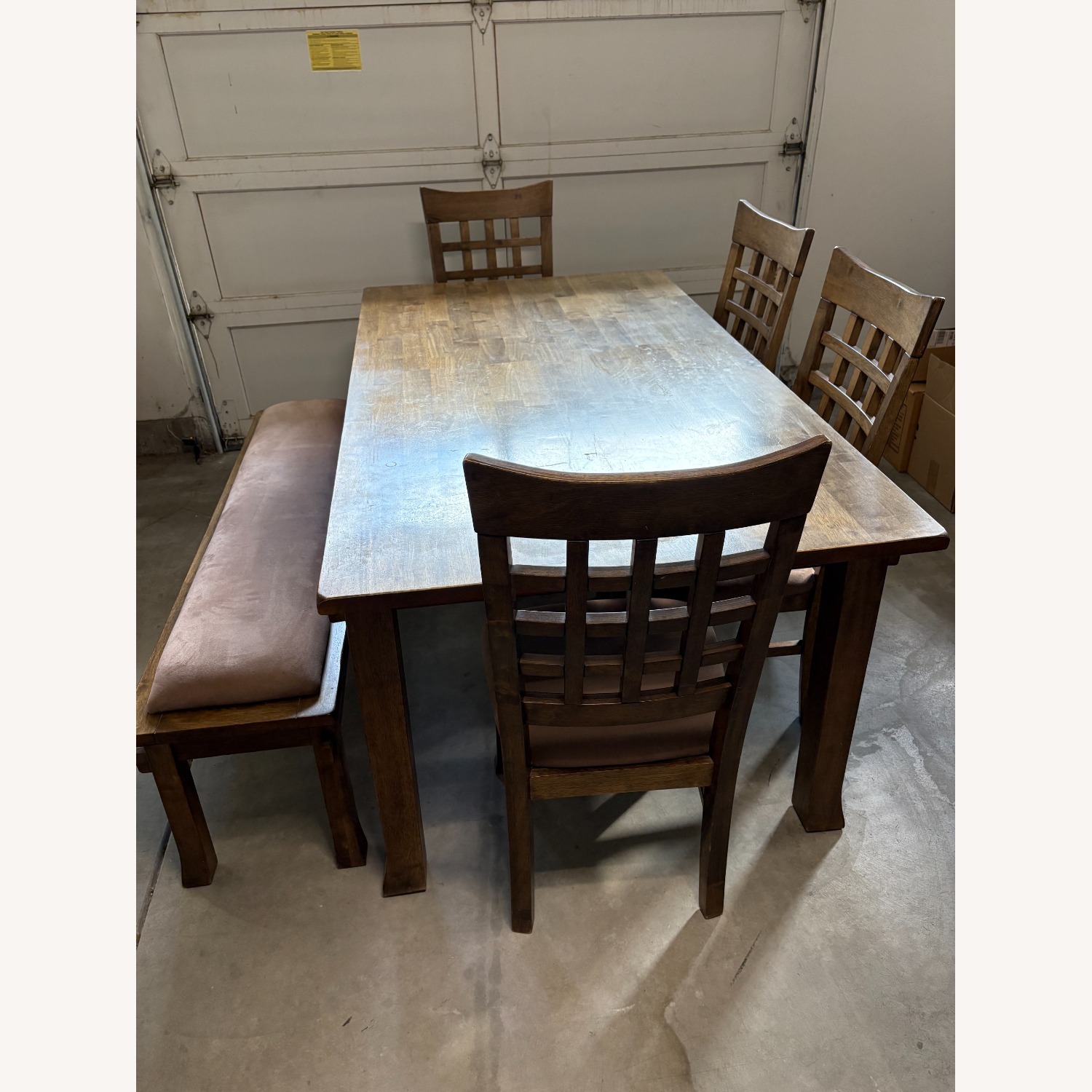 Rustic Dining Set with Padded Bench - image-1