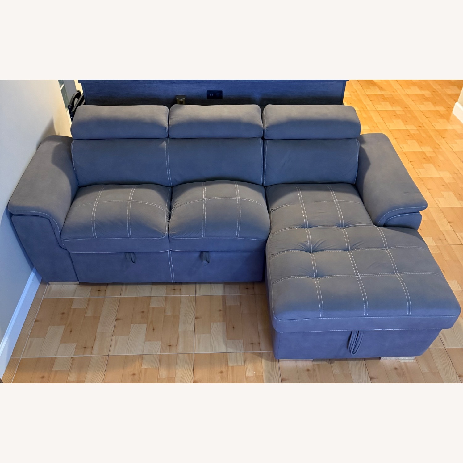 Light Gray Sleeper Sectional Sofa - image-5