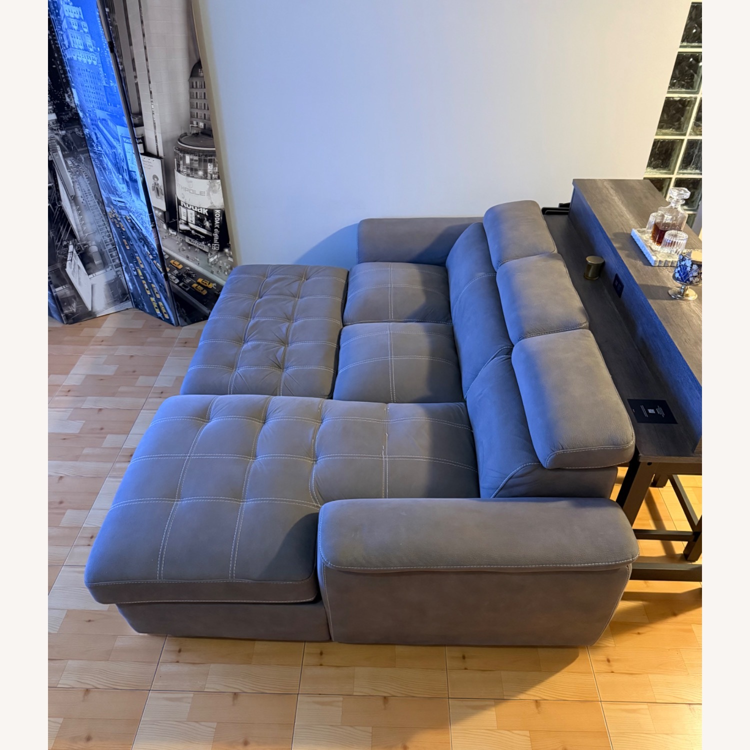 Light Gray Sleeper Sectional Sofa - image-1