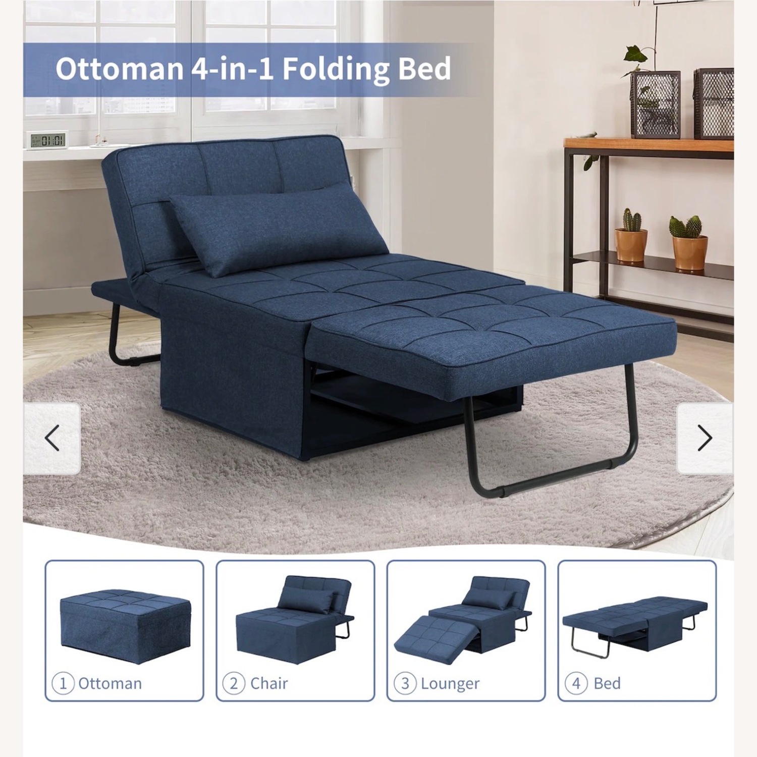 Ottoman Chair Sofa Bed, 4 in 1 Sleeper Ottoman Chair - image-3
