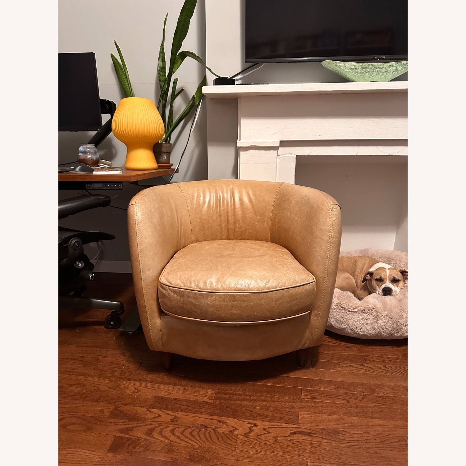 Vintage Light Brown Leather Accent Chair - image-1