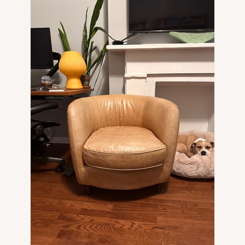 Used Vintage Light Brown Leather Accent Chair for sale on AptDeco