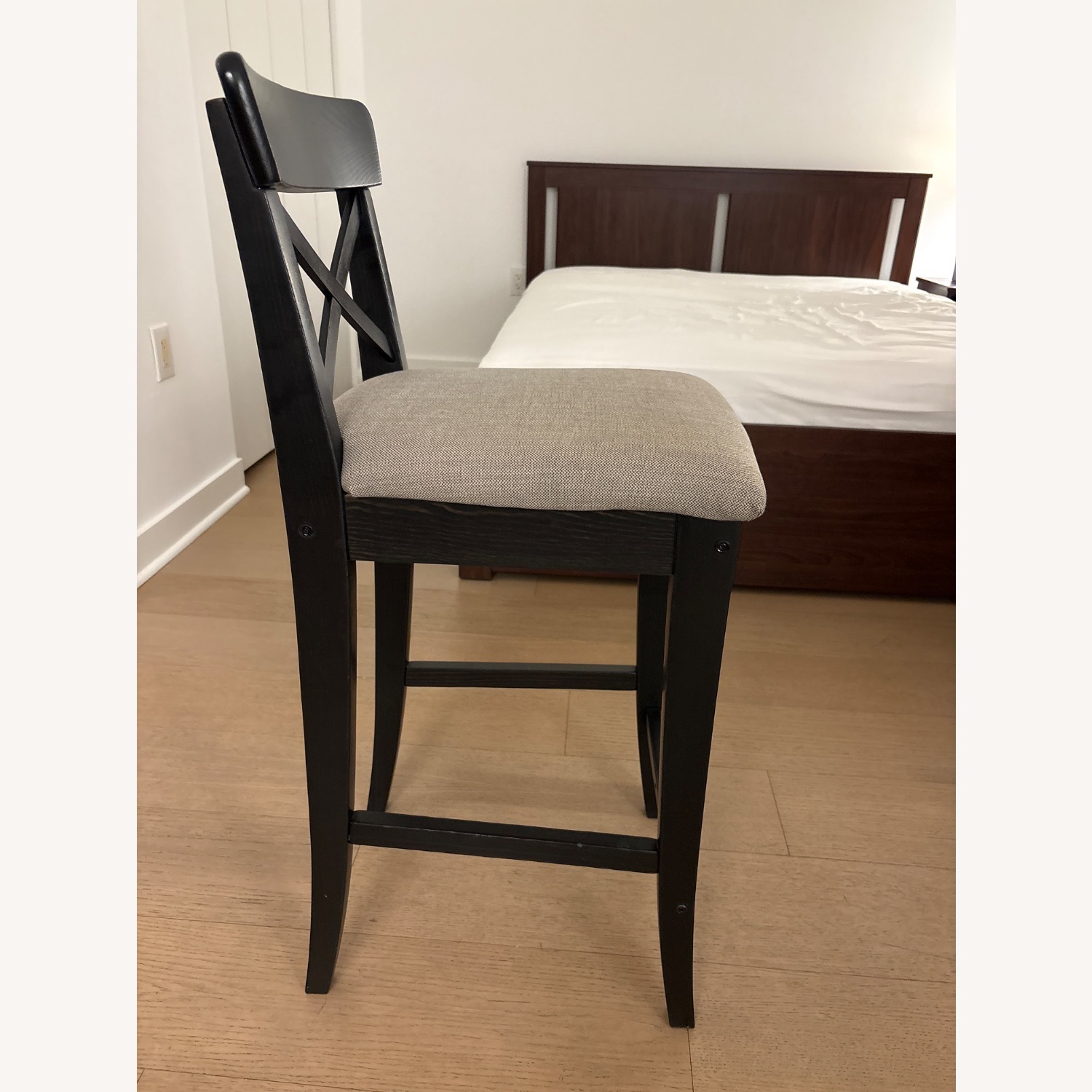 IKEA ROSENTORP Black Wood Stool With Cusion - image-3
