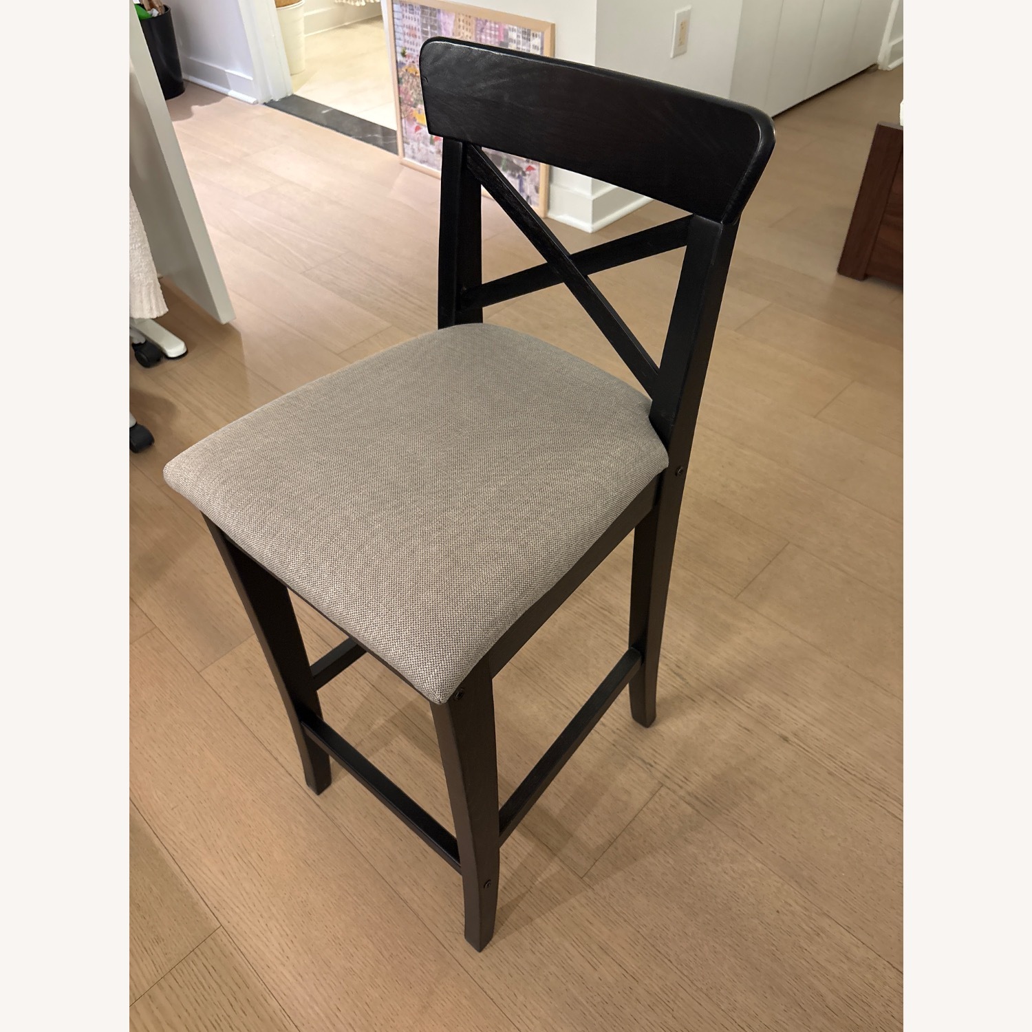 IKEA ROSENTORP Black Wood Stool With Cusion - image-2